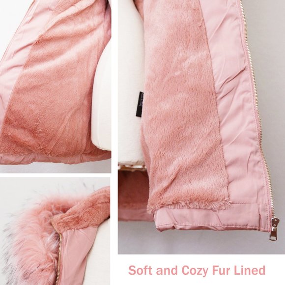 NEW Blush Pink Faux Fur Lined Puffer Coat Jacket - Picture 7 of 14